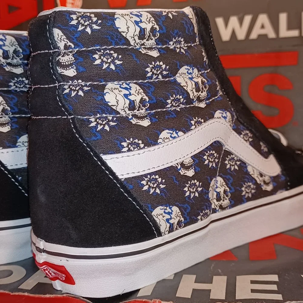 Vans Men's 12 Sk8-Hi Flash Skulls Canvas Suede Skate shoes Black VN0A4U3C1HJ